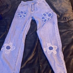 Blue SHEIN flower print jeans